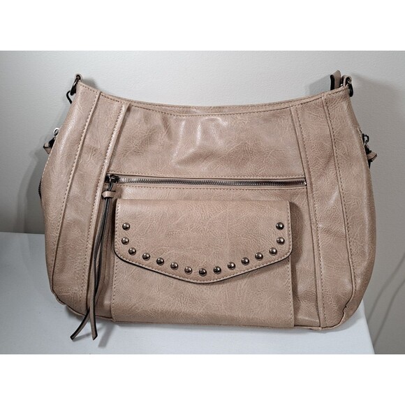 Sam & Hadley Tan/Taupe Faux Leather Studded Shoulder Bag - Picture 1 of 12
